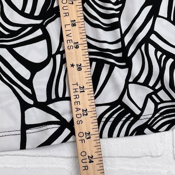 Chicos Top Women 1 Medium 8 Black White Smock Stretch Flare Scoop Tunic USA - Picture 10 of 11